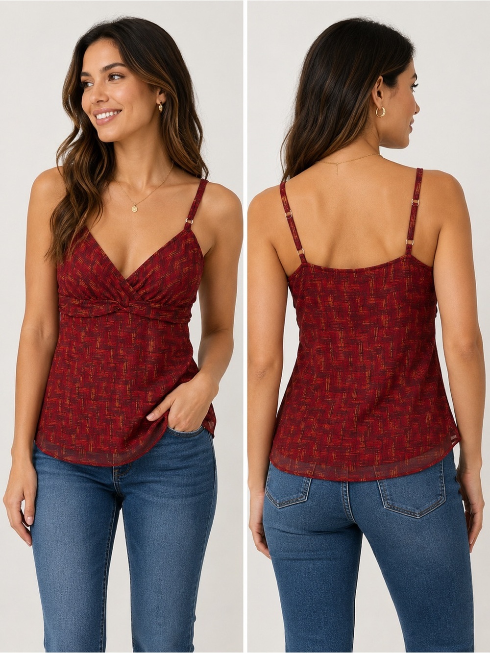 New York & Company Red Twist-Front Woven Camisole Size 6